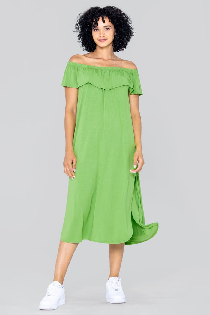 Off Shoulder Ruffle Jersey Dress