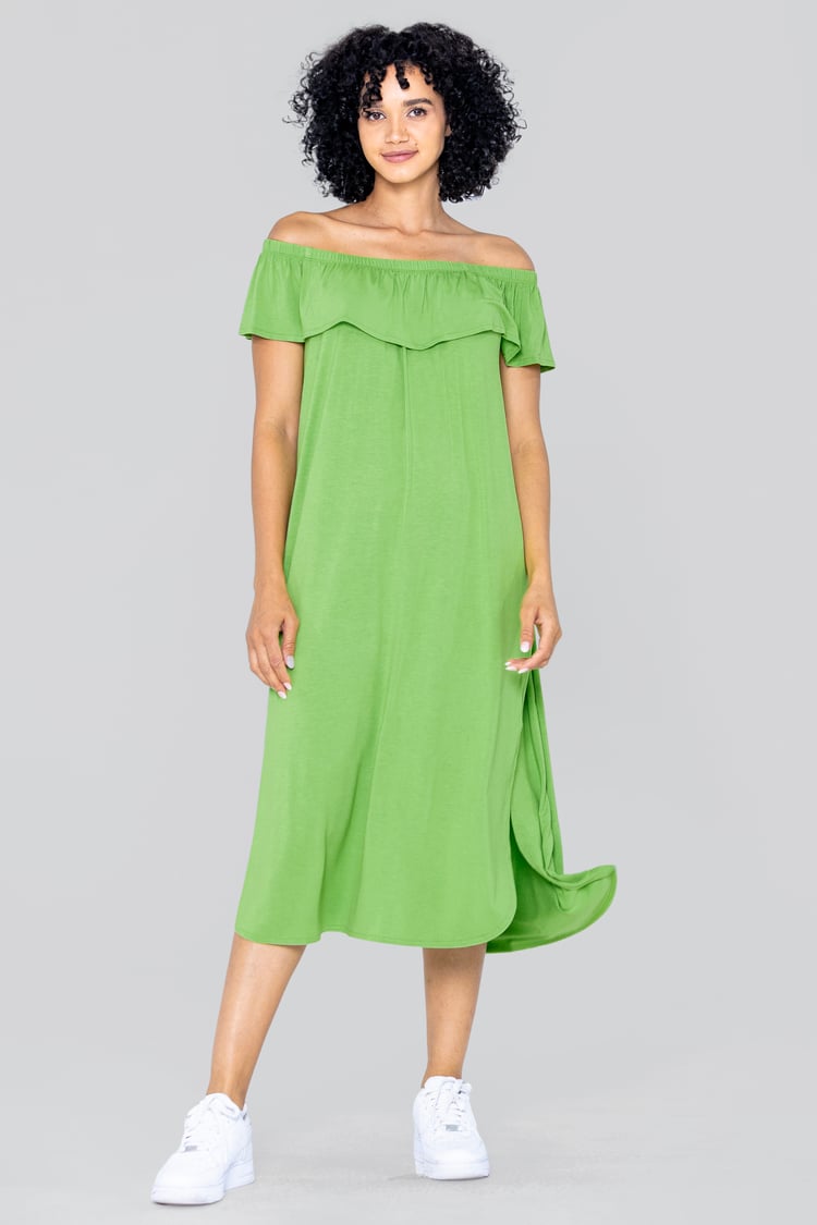 Off Shoulder Ruffle Jersey Dress
