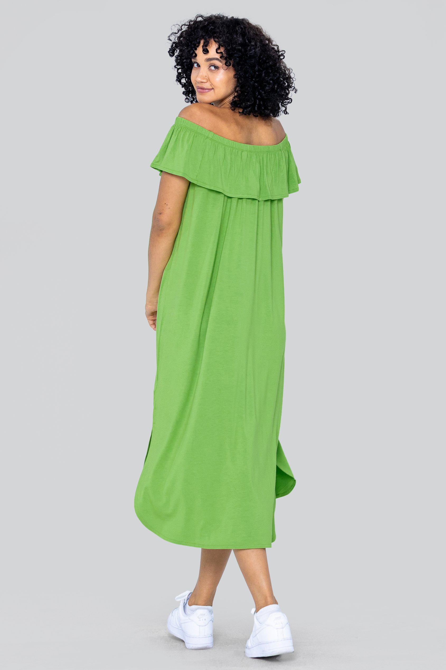 Off Shoulder Ruffle Jersey Dress