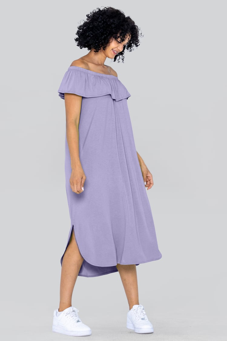 Off Shoulder Ruffle Jersey Dress
