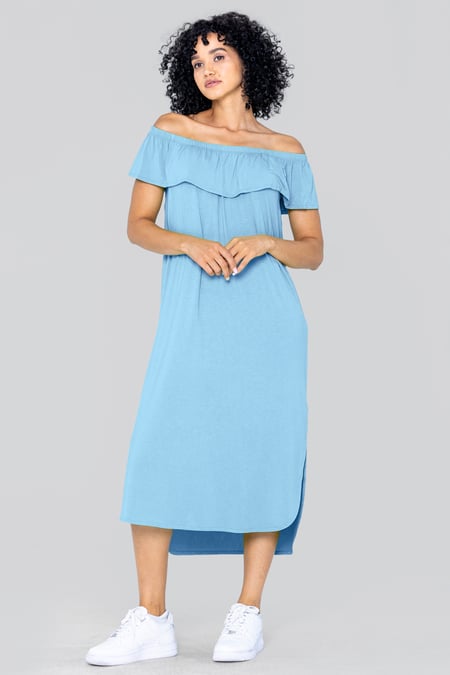 Off Shoulder Ruffle Jersey Dress