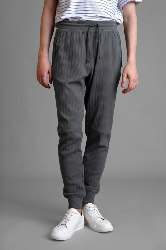 Ribbed Jersey Slim Fit Zip Pockets Joggers