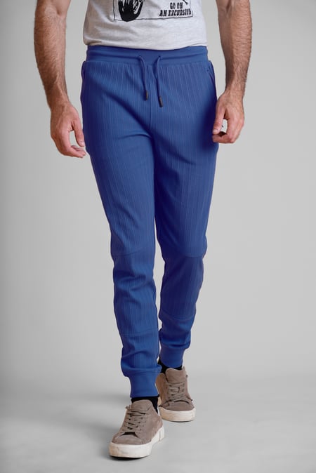 Grey Ribbed Jersey Slim Fit Zip Pockets Joggers