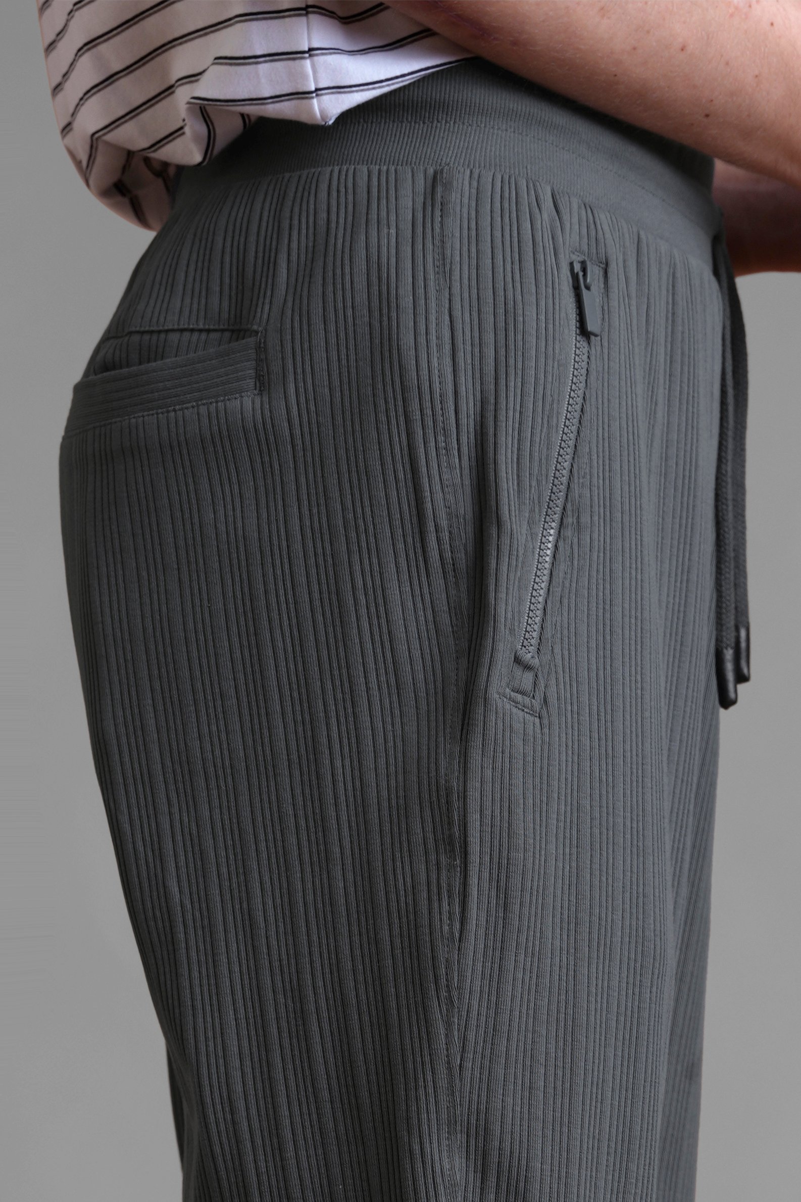 Ribbed Jersey Slim Fit Zip Pockets Joggers