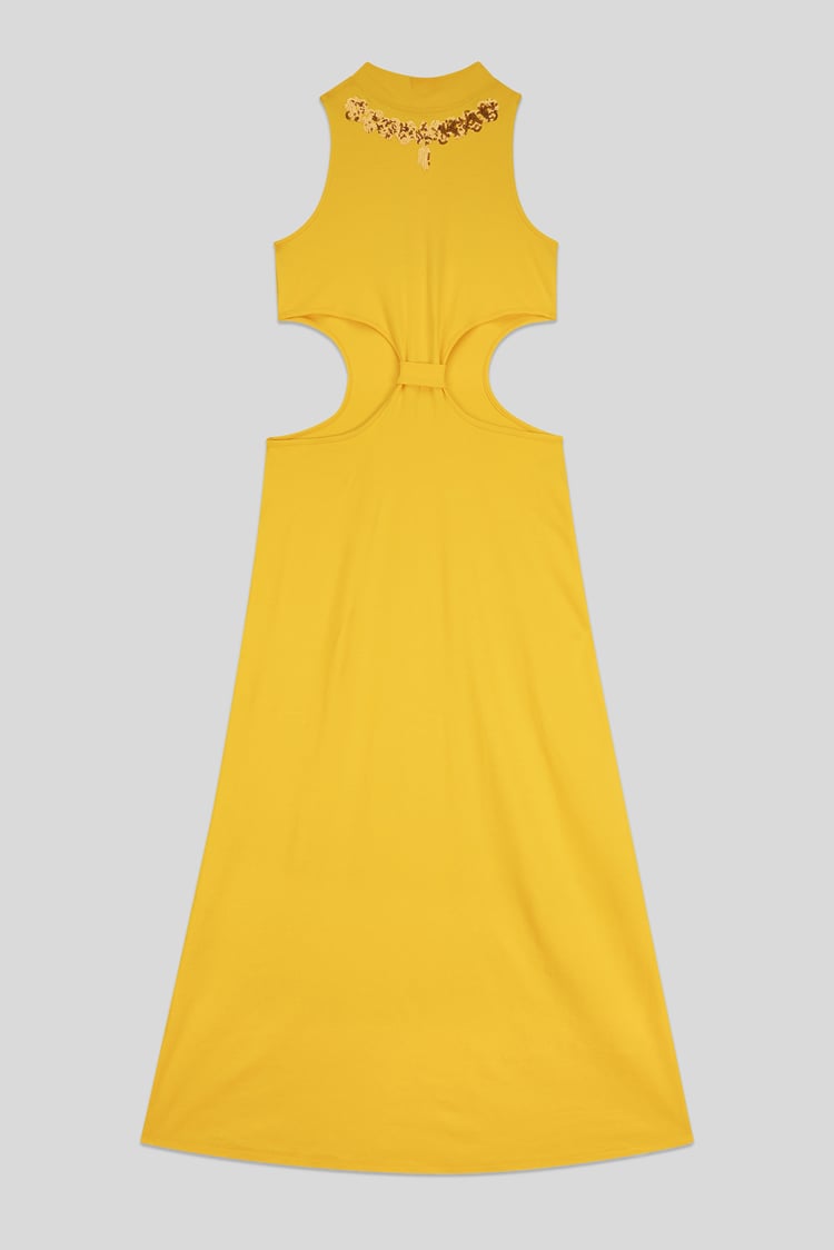 Sequin Embroidered Cut Out Waist Maxi Dress