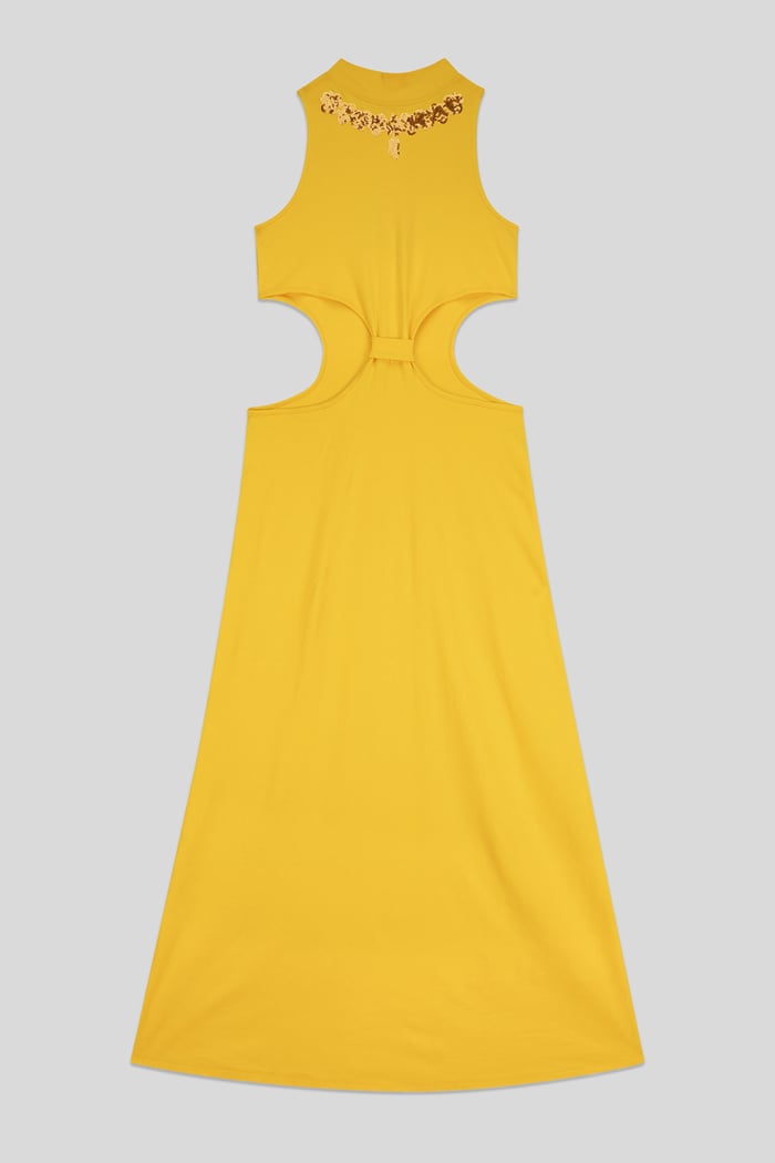 Sequin Embroidered Cut Out Waist Maxi Dress