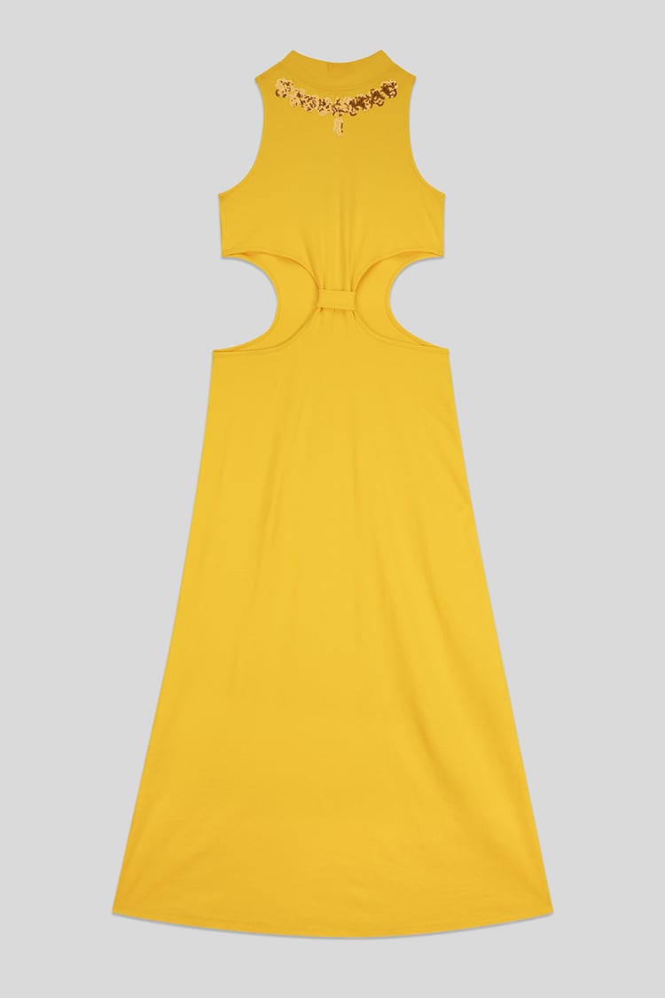 Sequin Embroidered Cut Out Waist Maxi Dress