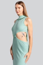 Sequin Embroidered Cut Out Waist Maxi Dress