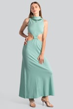 Sequin Embroidered Cut Out Waist Maxi Dress