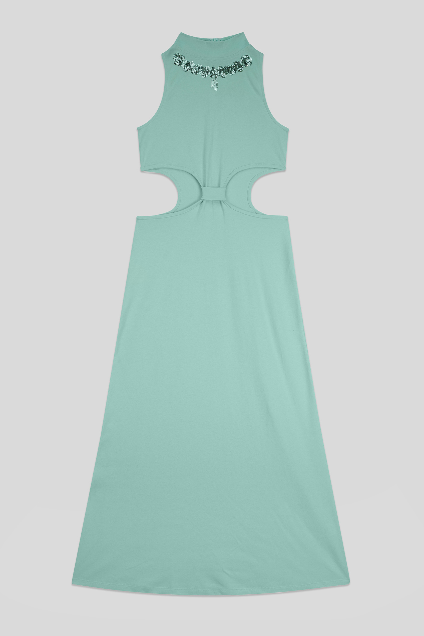 Sequin Embroidered Cut Out Waist Maxi Dress