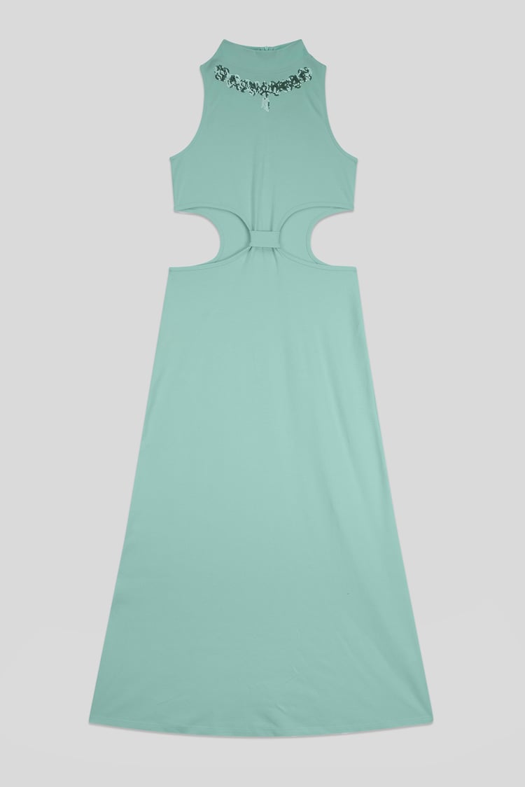 Sequin Embroidered Cut Out Waist Maxi Dress