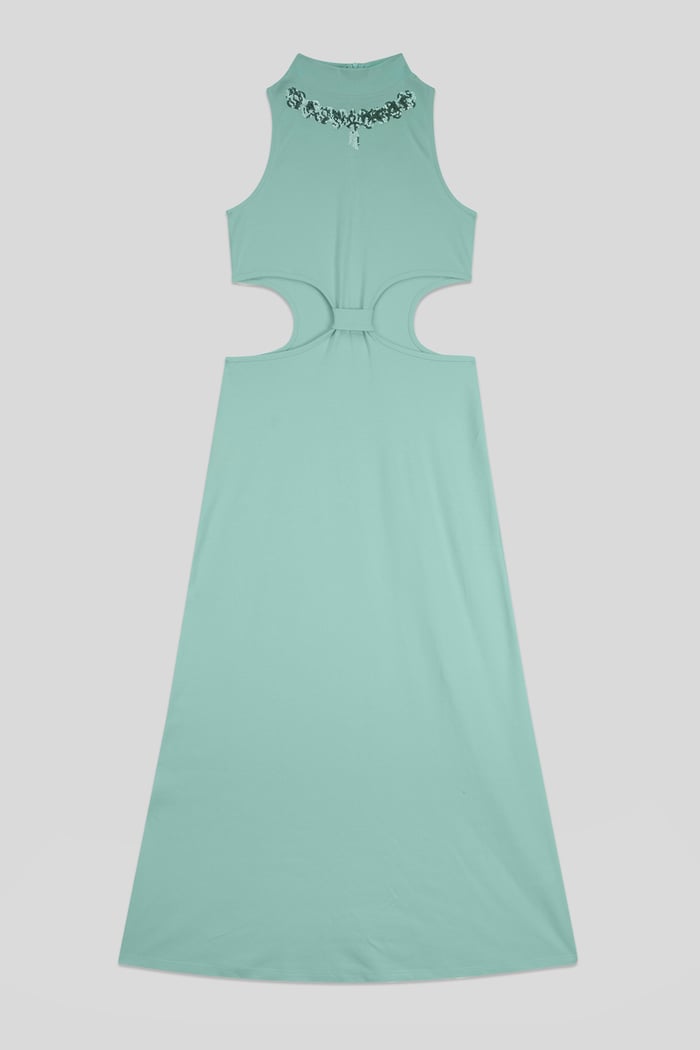 Sequin Embroidered Cut Out Waist Maxi Dress