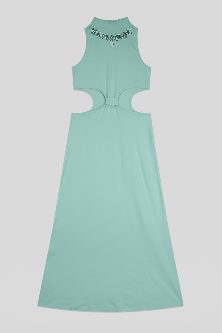 Sequin Embroidered Cut Out Waist Maxi Dress