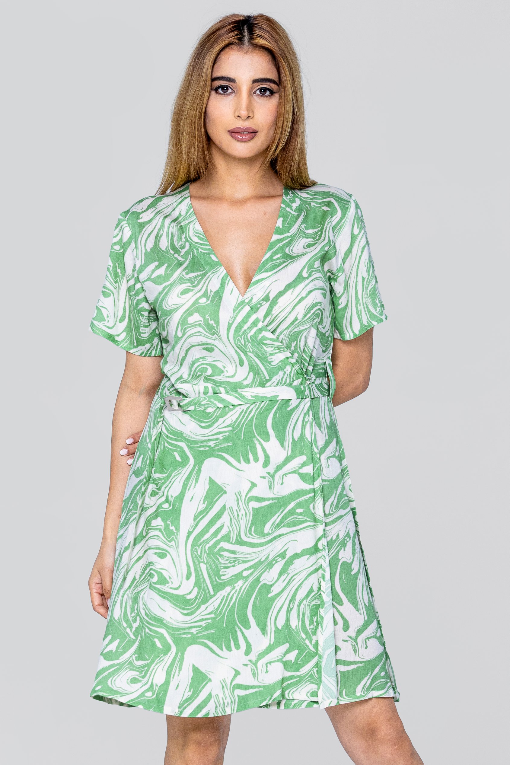 Fluid Print Wrap Dress