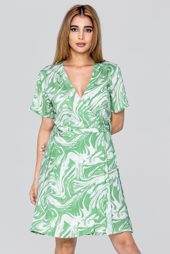 Fluid Print Wrap Dress