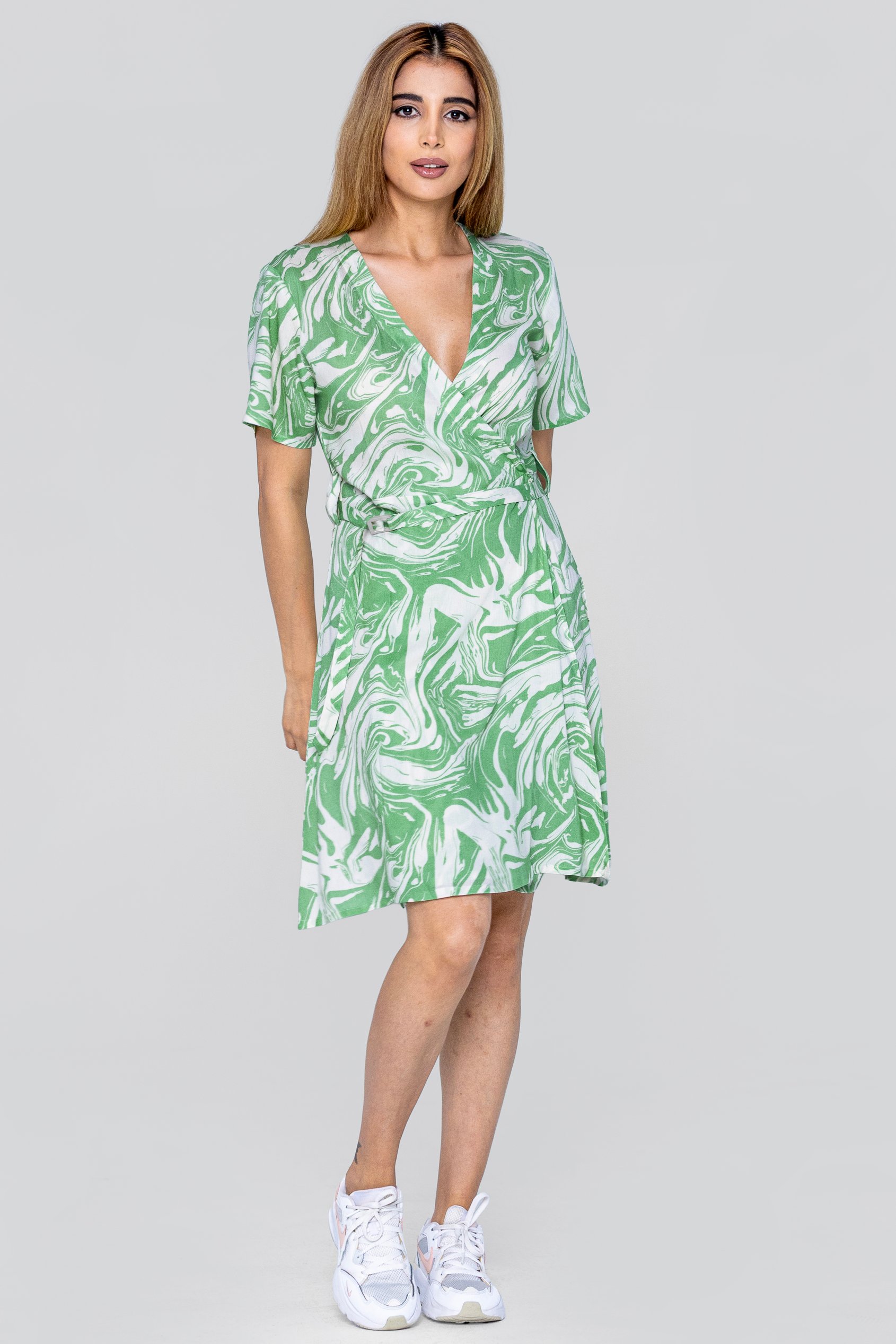 Fluid Print Wrap Dress