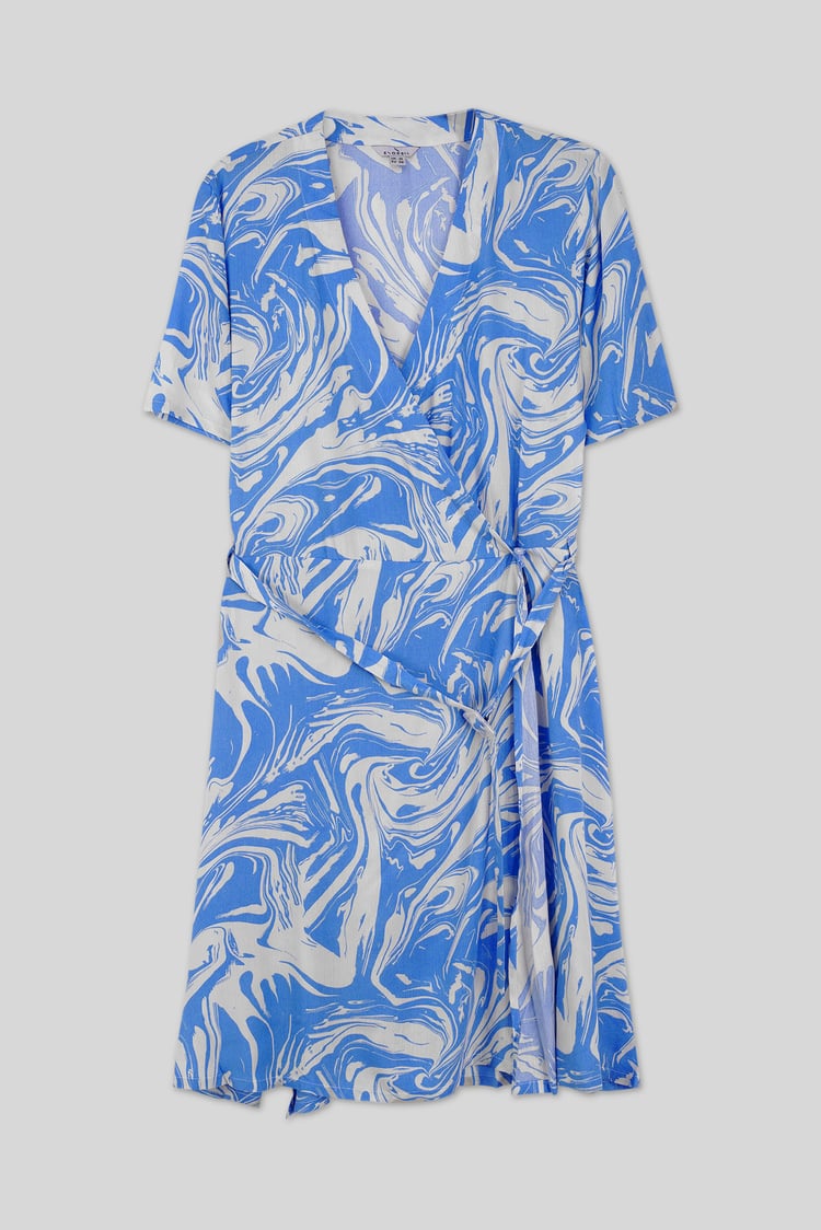 Fluid Print Wrap Dress