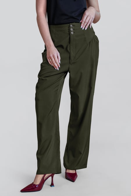 Blue High-Waisted  Stright Leg Trousers