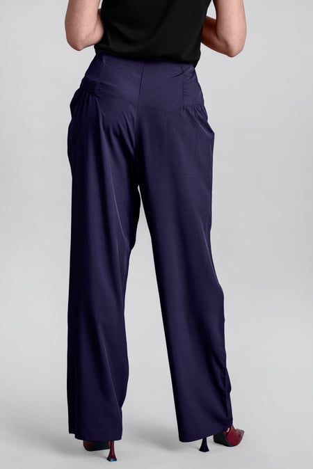 Blue High-Waisted  Stright Leg Trousers