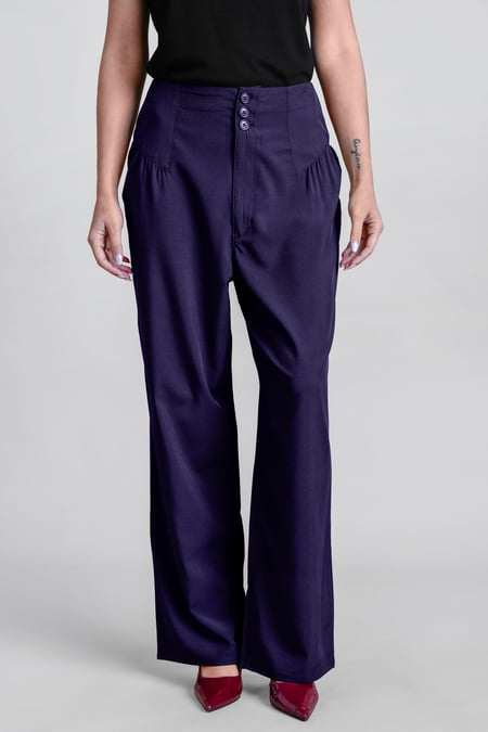 Blue High-Waisted  Stright Leg Trousers