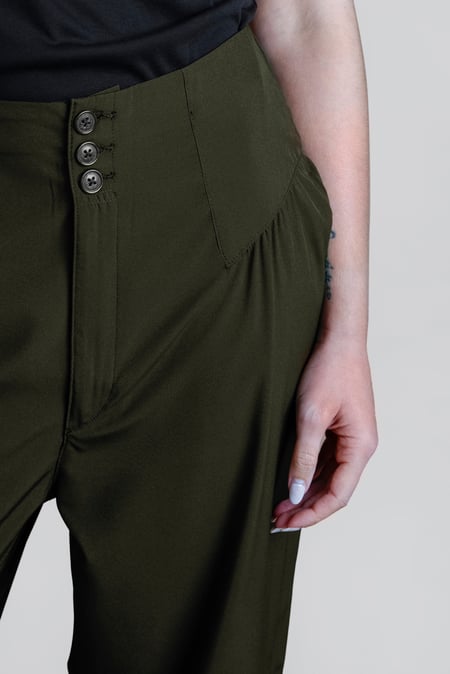 Green High-Waisted  Stright Leg Trousers