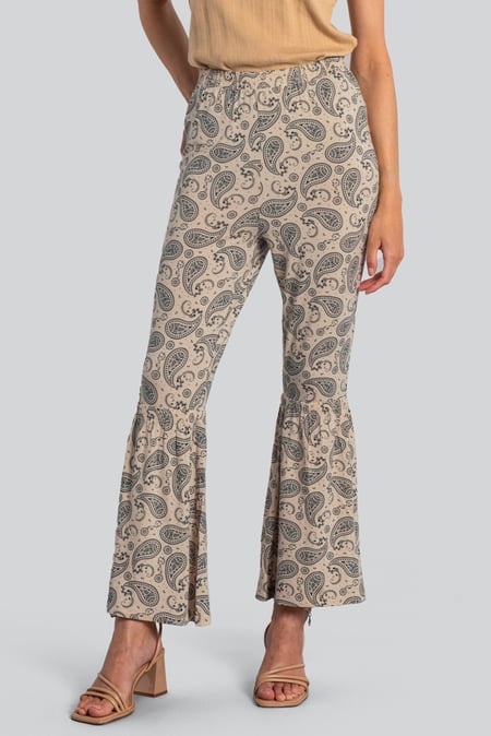 Cream Paisley Printed Flared Sharara Pant