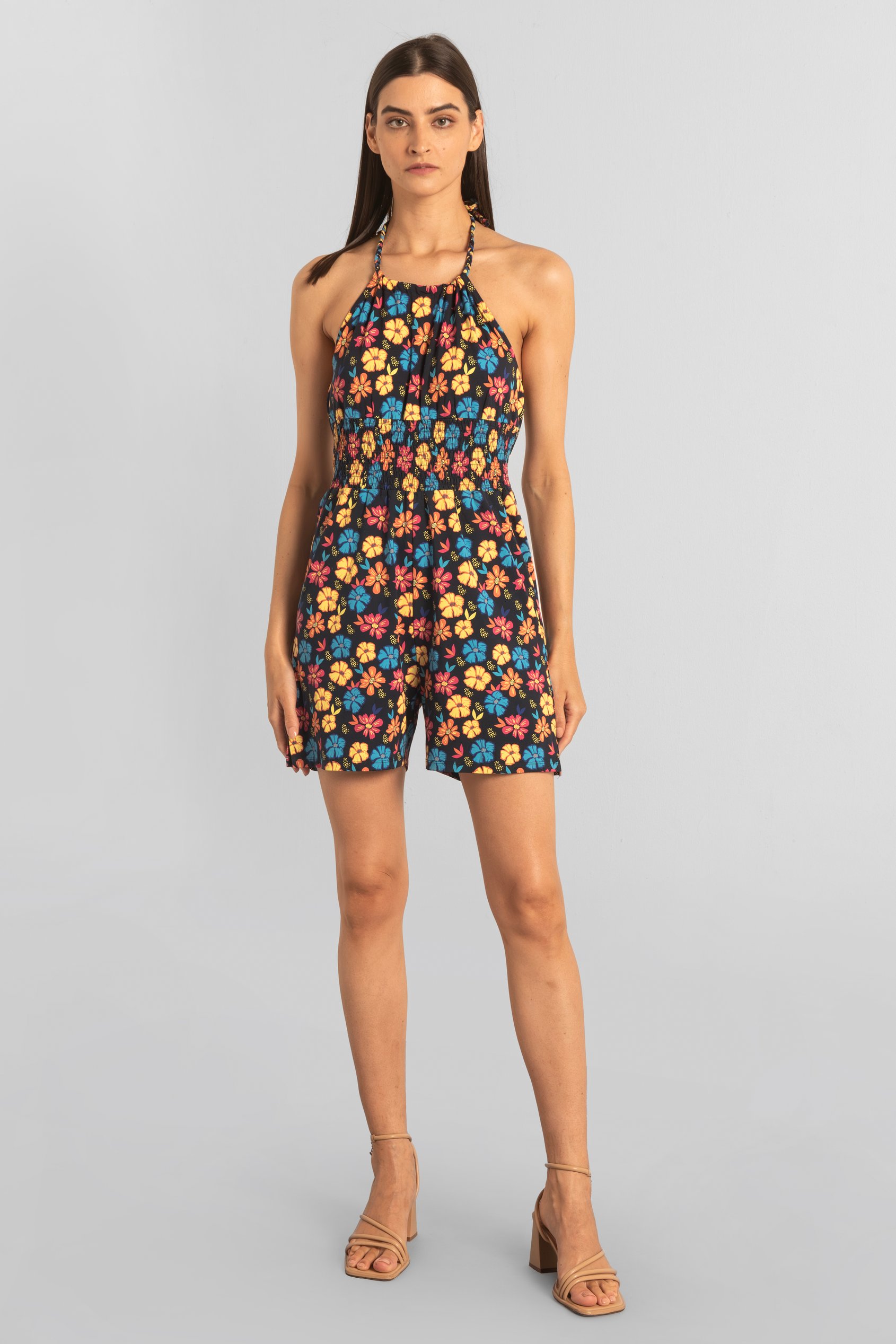 Smocked Waist Floral Printed Playsuit