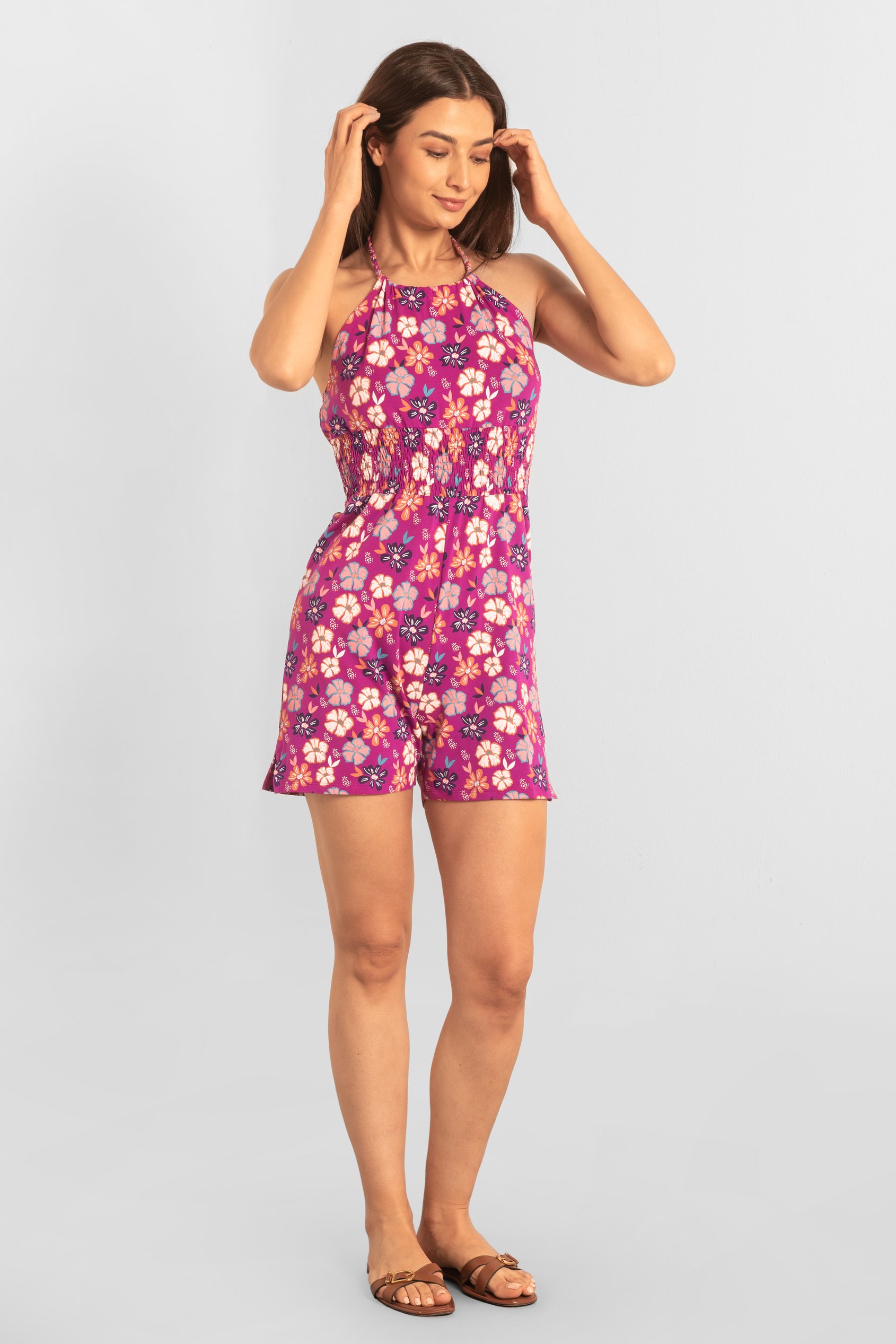Smocked Waist Floral Printed Playsuit