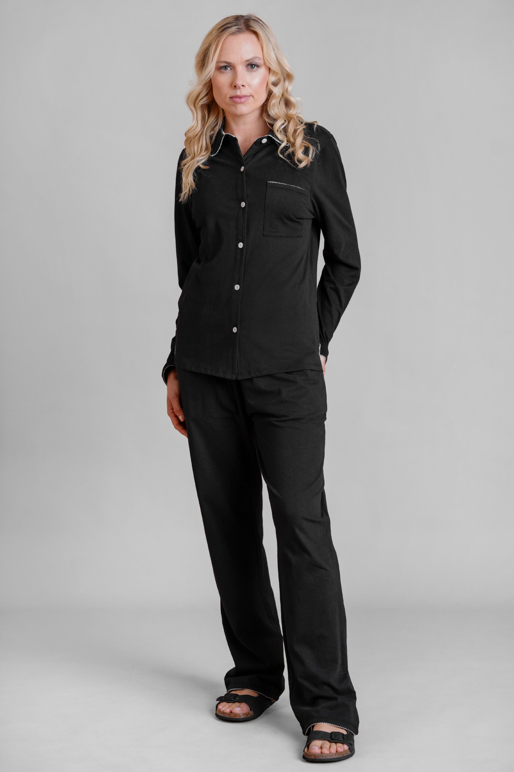 100% Cotton Solid Long Sleeve Shirt and Trouser Set