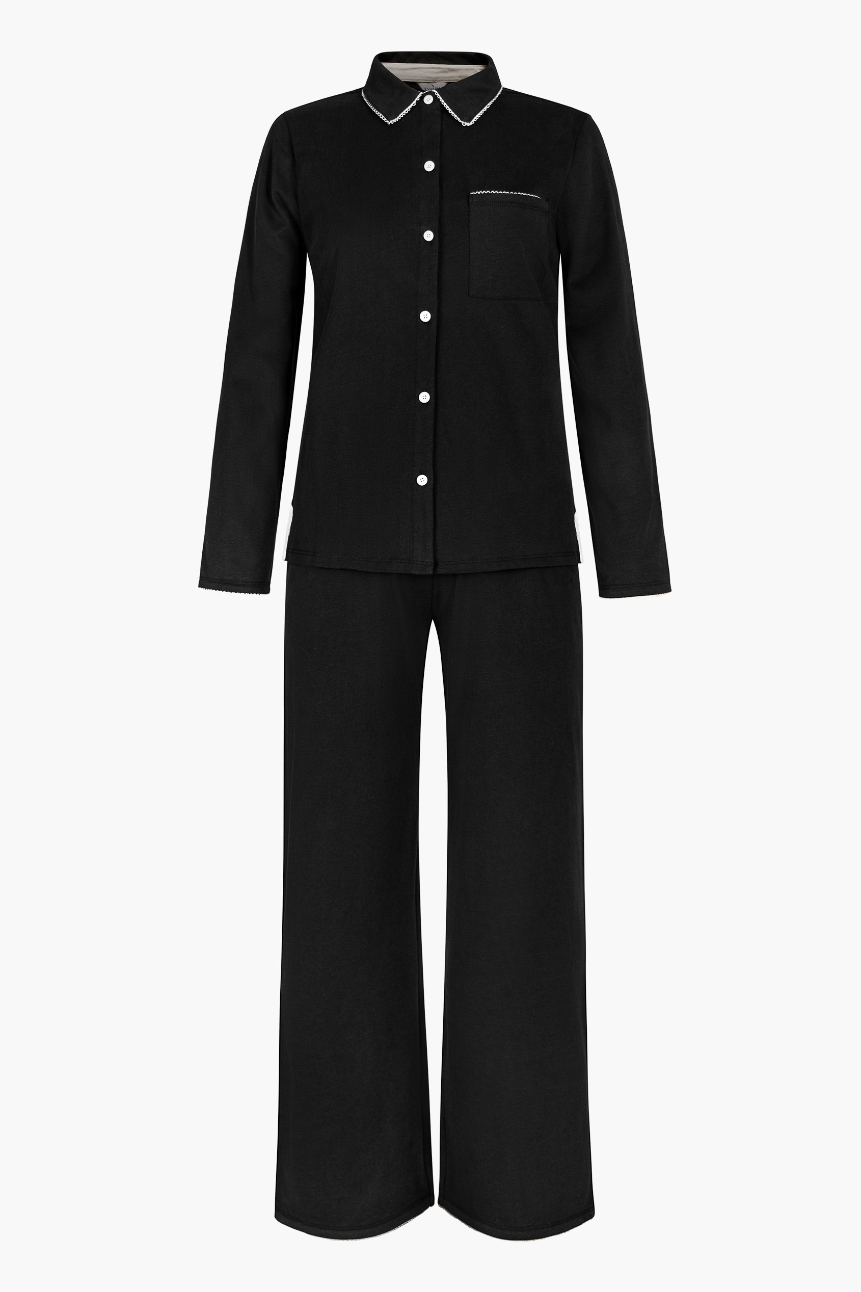 100% Cotton Solid Long Sleeve Shirt and Trouser Set