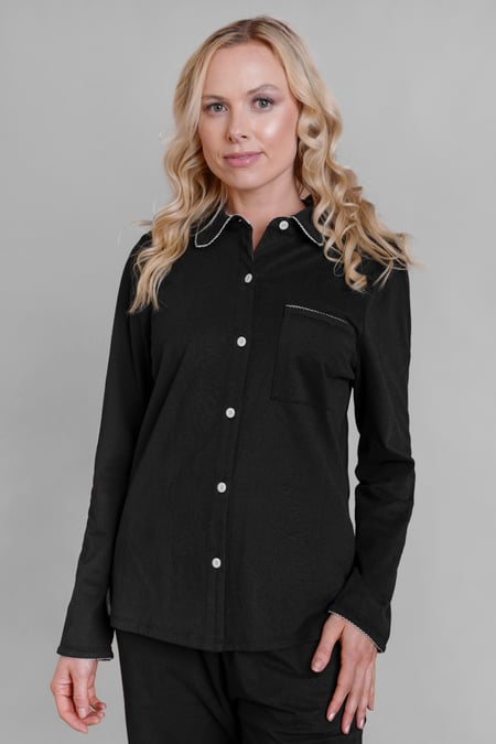 Black 100% Cotton Solid Long Sleeve Shirt and Trouser Set