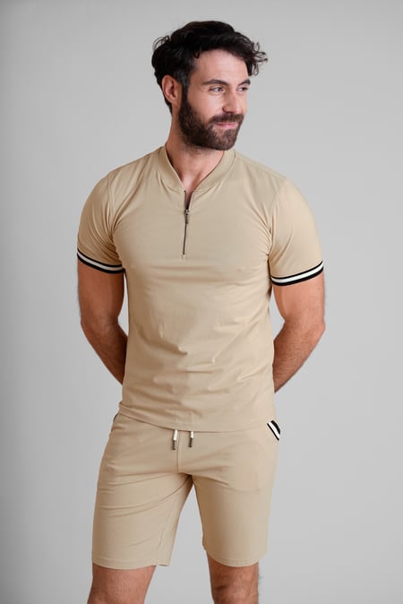 Men's Beige Jersey T-Shirt & Shorts Lounge Set
