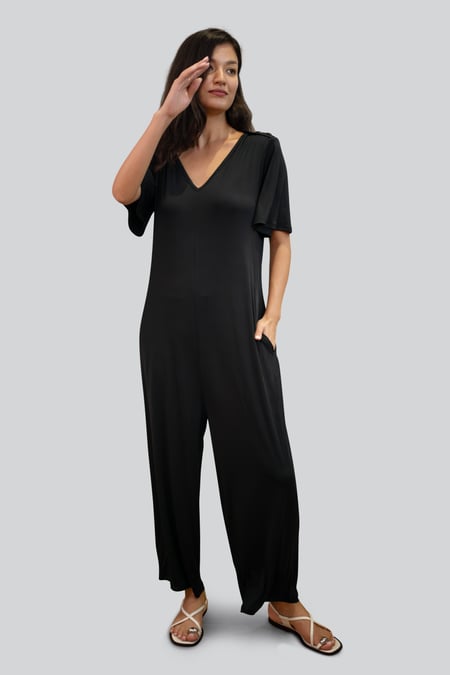 Black Ankle Length Wide Leg Jumpsuit