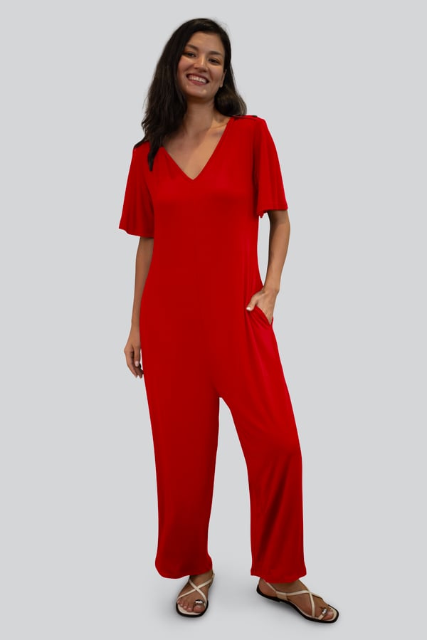 Red Ankle Length Wide Leg Jumpsuit