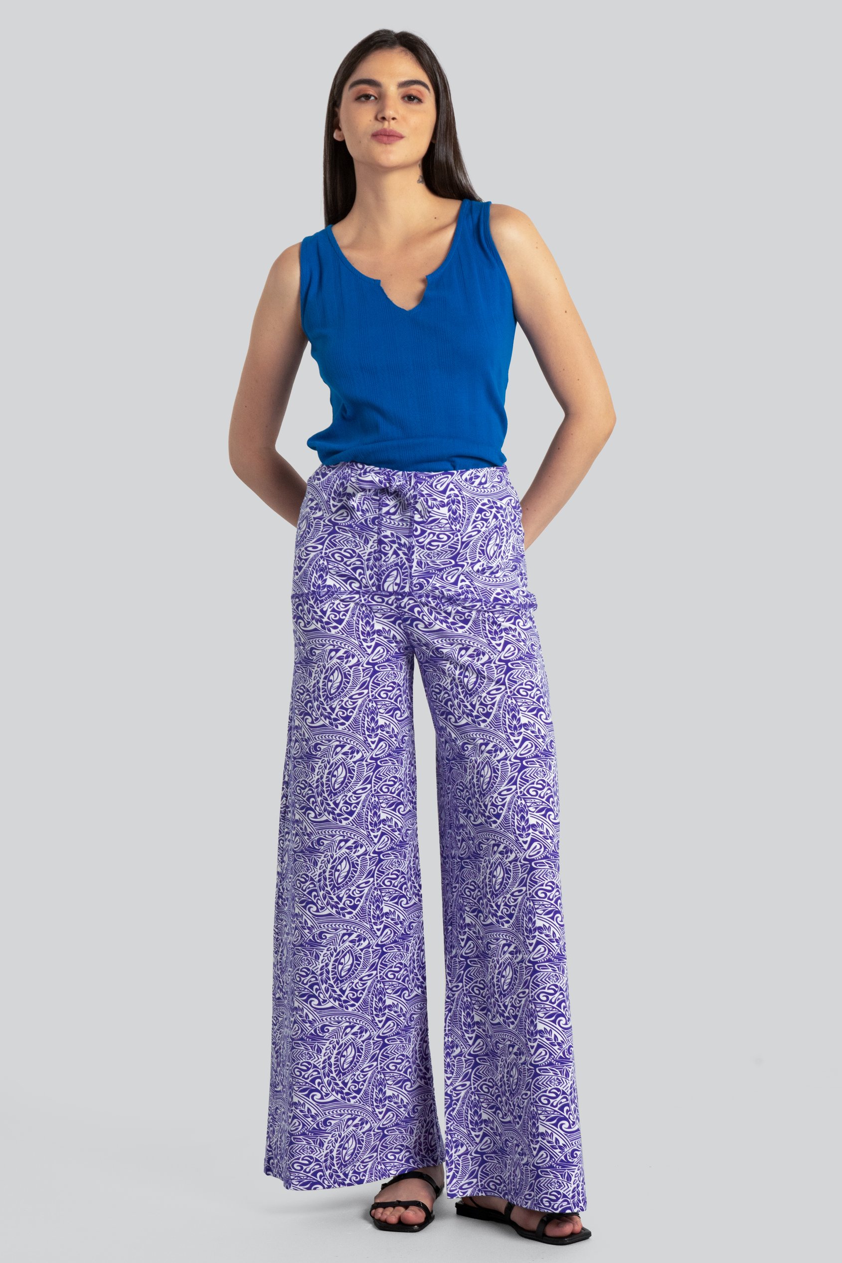 Womens Paisley Printed Wide Leg Trouser