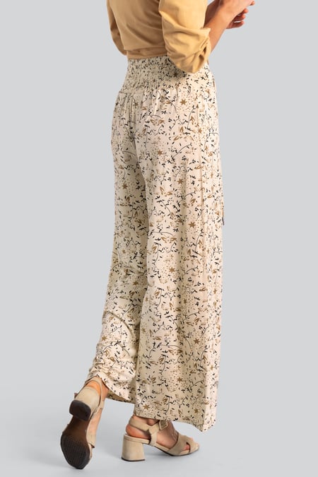 Womens Cream Printed Wide Leg Jersey Trousers