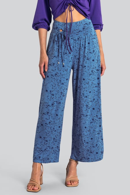 Womens Cream Printed Wide Leg Jersey Trousers