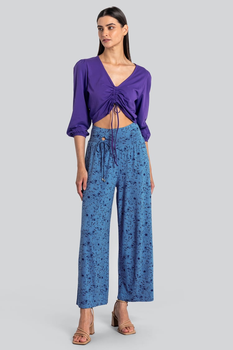 Womens Printed Wide Leg  Jersey Trousers