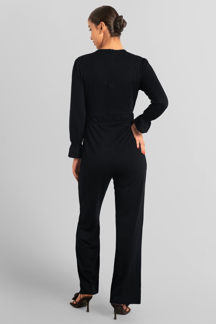 Women Long Sleeve Wrap Jumpsuit