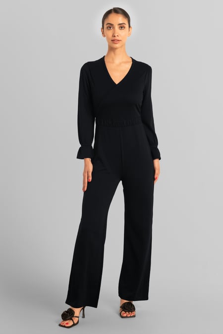 Women Black Long Sleeve Jumpsuit