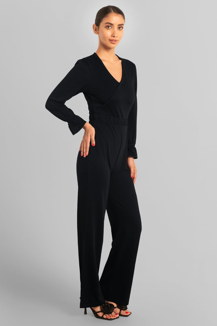 Women Long Sleeve Wrap Jumpsuit