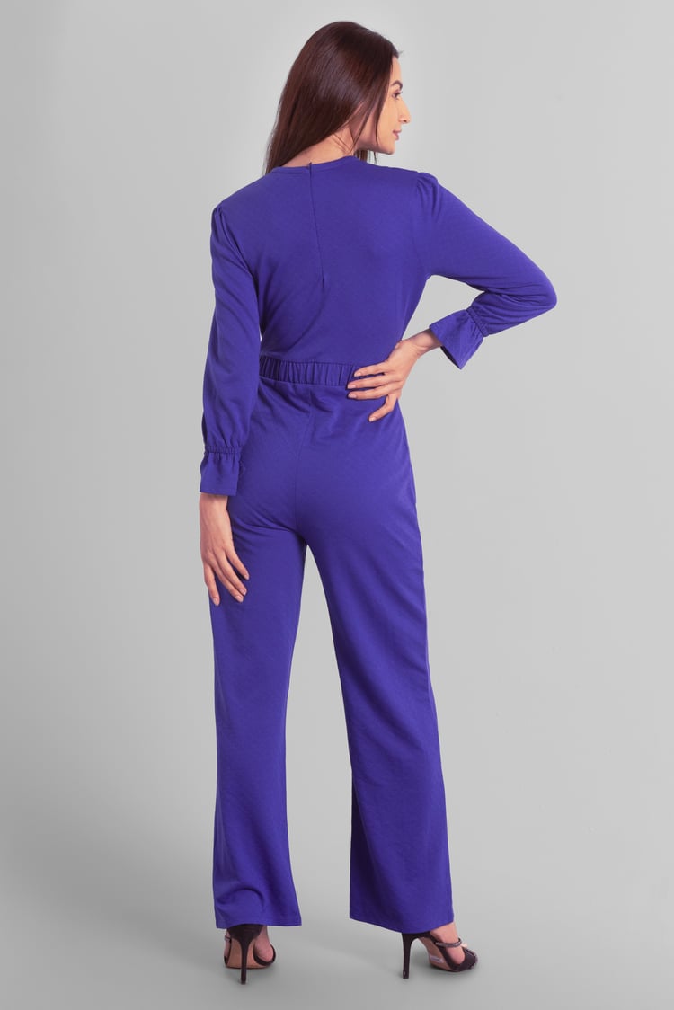 Women Long Sleeve Wrap Jumpsuit