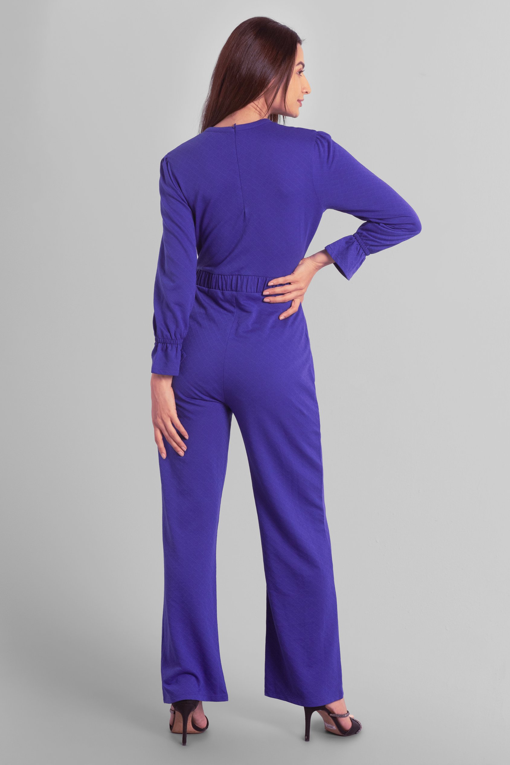 Women Long Sleeve Wrap Jumpsuit