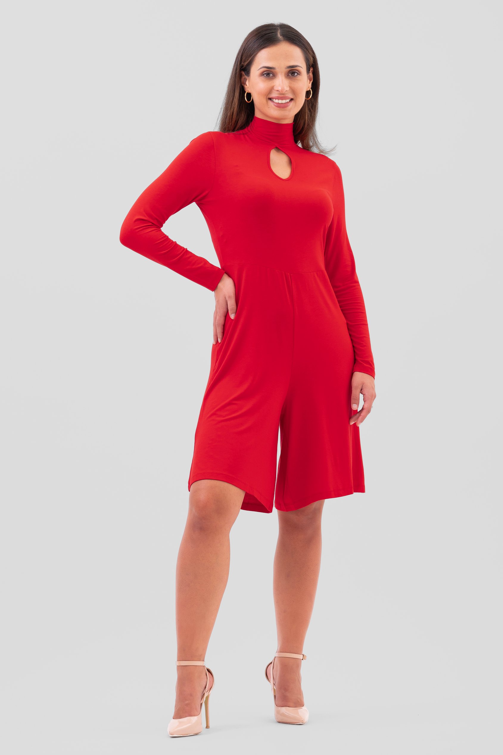 Womens High Neck Long Sleeve Playsuit