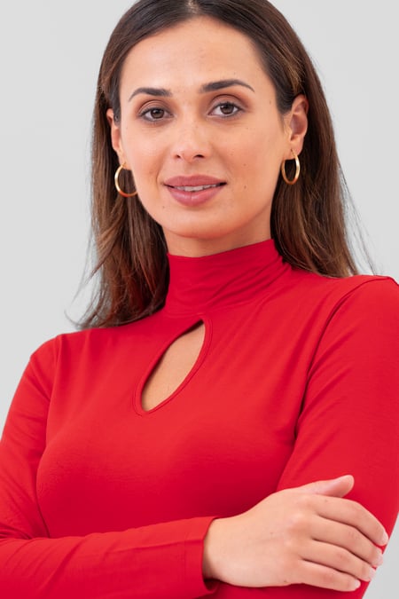 Womens Red High Neck Long Sleeve Playsuit