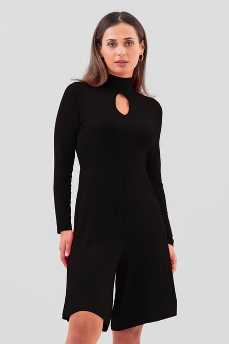 Womens Black High Neck Long Sleeve Playsuit