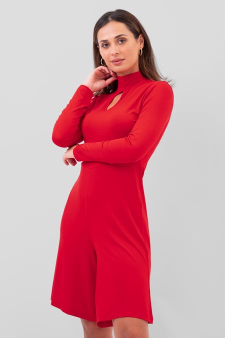 Womens Black High Neck Long Sleeve Playsuit