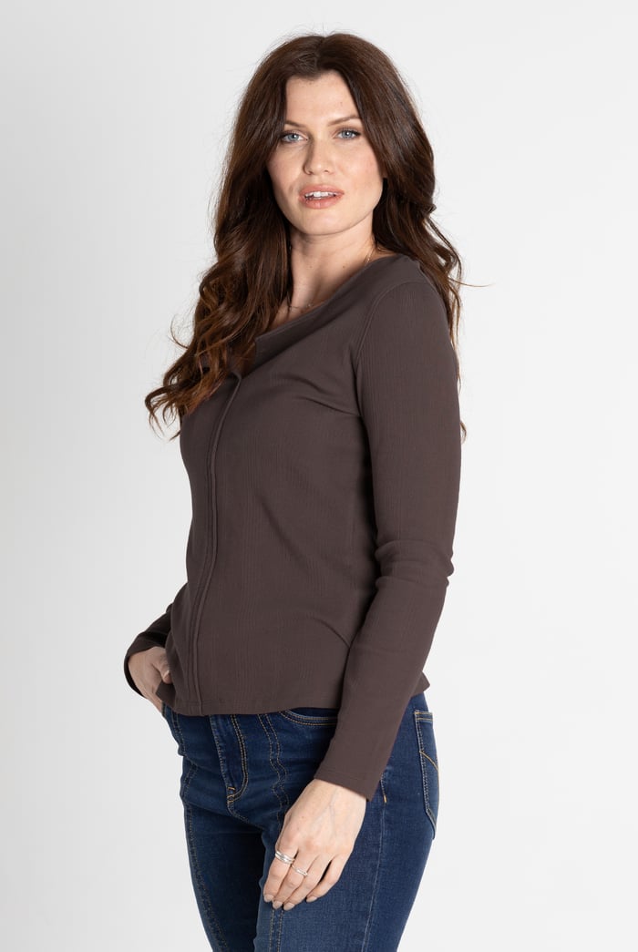 Scoop Neckline Long Sleeve Ribbed Top