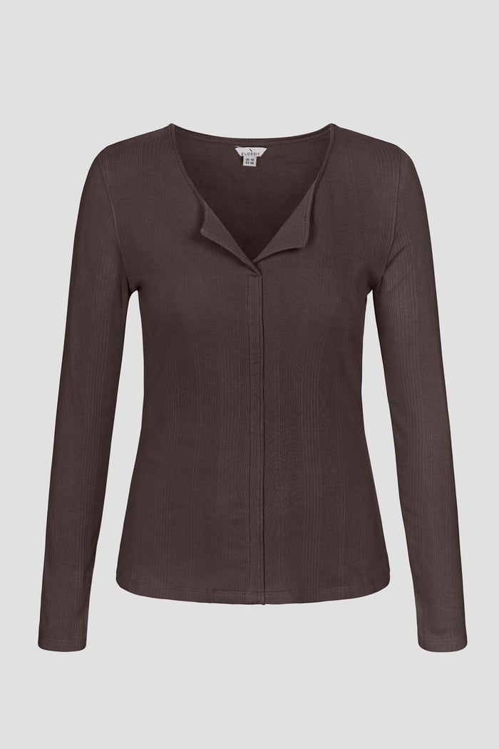 Scoop Neckline Long Sleeve Ribbed Top