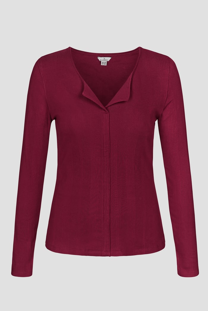 Scoop Neckline Long Sleeve Ribbed Top